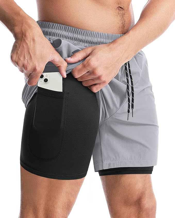 Aolesy Men's 2 in 1 Running Shorts 5" Workout Gym Athletic Shorts for Men Quick Dry Lightweight Training Shorts with Pockets