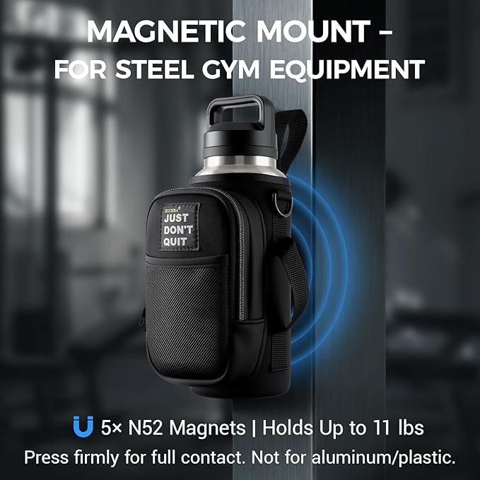 Magnetic Water Bottle Holder for Steel Gym Equipment, Hands-Free Bottle & Phone Carry for Training Sessions, Fits 24–40 oz Bottles, Neoprene Crossbody Carrier Bag