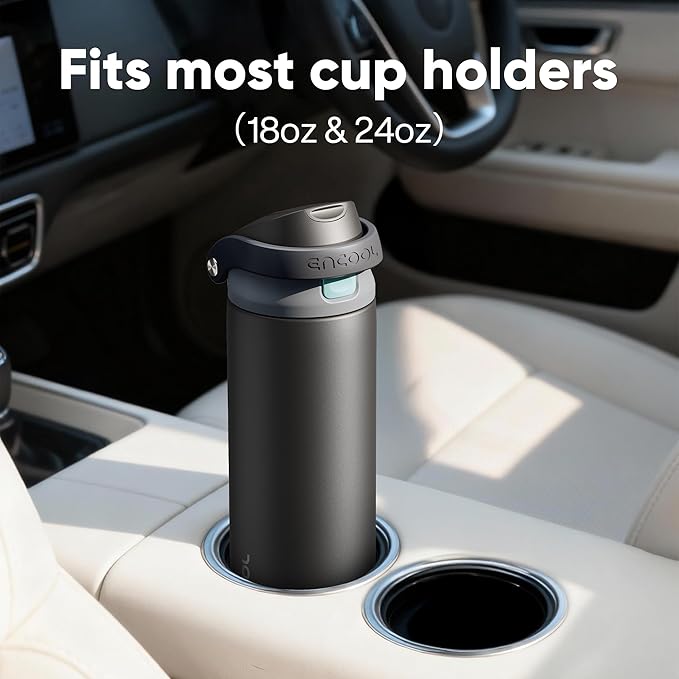 ENCOOL Leakproof Insulated Water Bottle with Straw Dual-Sip Water Bottle Bag-Safe Design for Work, Commute & Gym – Keeps Drinks Cold All Day, 18 oz, Frost Blue
