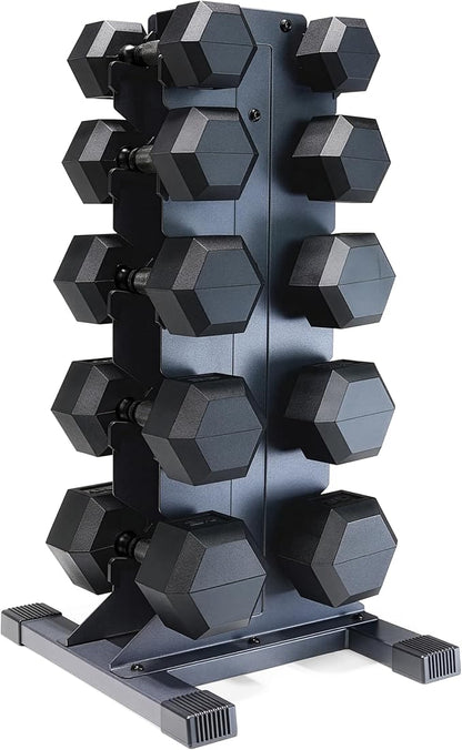 CAP Barbell Rubber Coated Hex Dumbbell Set with Vertical Rack | 100-300 lbs Free Weights Dumbbells Set for Home Gym | Multiple Options