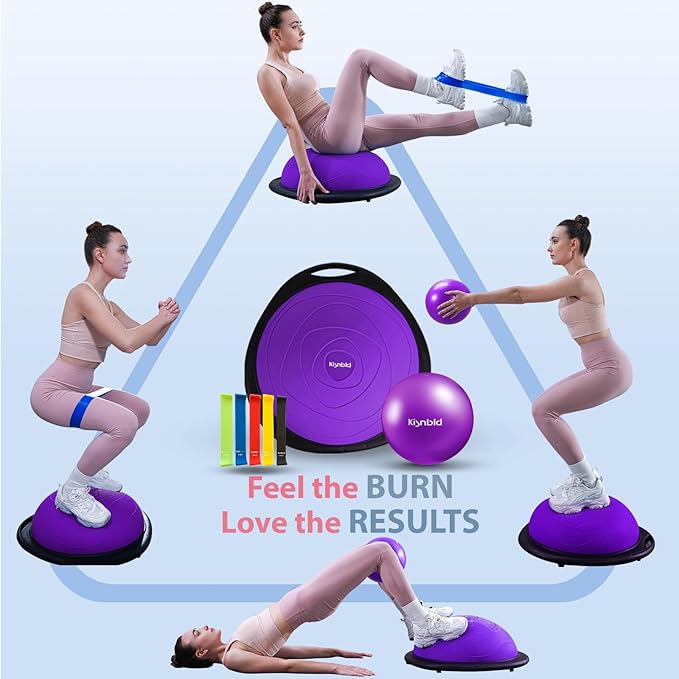 Half Balance Ball Trainer, Inflatable 19/23 Inch Half Exercise Ball with Resistance Bands and Pilates Ball, Non-Slip 660lbs Capacity Yoga Ball for Home Gym Full Body Workouts