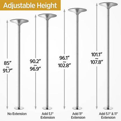 Yaheetech Professional Dance Pole Spinning Static Dancing Pole Portable Removable 45mm Dance Pole Kit for Exercise Club Party Pub Home w/Tools, Silver/Gold