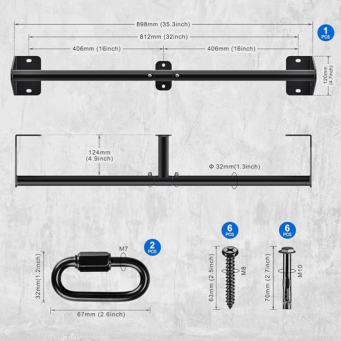 Kipika Wall Mounted Pull Up Bar - Heavy Duty 450 LB Capacity Doorway Chin Up Bar for Home Gym, Sturdy Steel Construction with Resistance Band Hooks | Hanging Exercise Bar for Full Body Workout