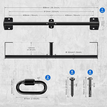 Kipika Wall Mounted Pull Up Bar - Heavy Duty 450 LB Capacity Doorway Chin Up Bar for Home Gym, Sturdy Steel Construction with Resistance Band Hooks | Hanging Exercise Bar for Full Body Workout