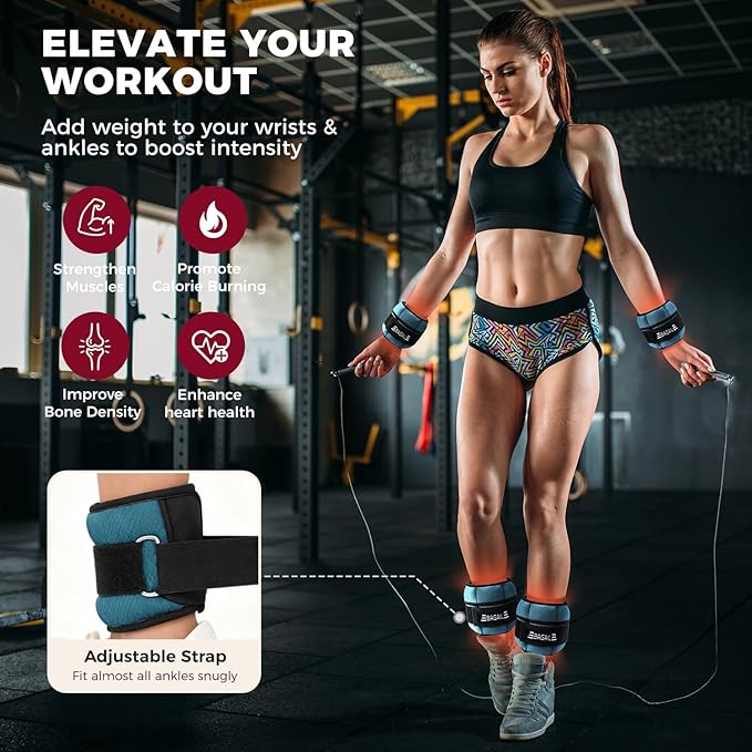 BAGAIL Ankle Wrist Weights for Women & Men, One Pair of 1/2/4/6/8/10 LBS Wearable Leg Arm Weights with Sleek Design & Secure Fit for Walking, Running, Pilates, Home Fitness & Physical Therapy