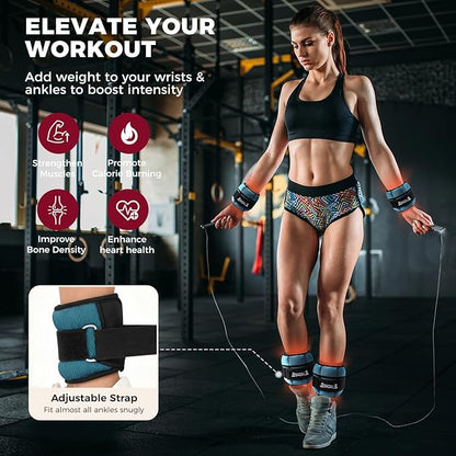 BAGAIL Ankle Wrist Weights for Women & Men, One Pair of 1/2/4/6/8/10 LBS Wearable Leg Arm Weights with Sleek Design & Secure Fit for Walking, Running, Pilates, Home Fitness & Physical Therapy