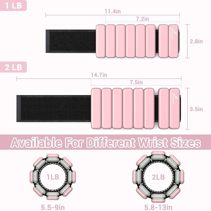 Sportneer Wrist & Ankle Weights for Women Men - 1 Pair (1 lb/2 lb Each) | Adjustable Weighted Bracelet Silicone Bangles for Yoga, Dance, Pilates, Cardio, Aerobics, Gym, Pool Exercises and Jogging