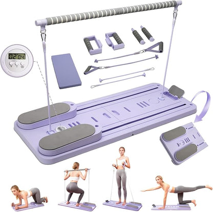 Pilates Reformer Board, Foldable Pilates Reformer Kit,Portable Pilates Machine for Women Girls，All-in-1 Multi-Purpose Abs Core Pilates Equipment Workout for Home Office Indoor