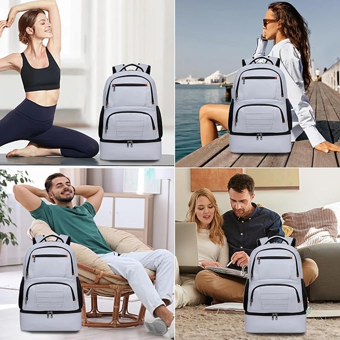seyfocnia Gym Backpack for Men, Waterproof Sports Backpacks With Shoe Compartment Lightweight Workout Trainning Back Pack Casual Travel Daypack-Grey
