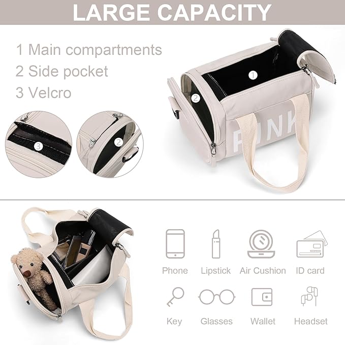 Mini Small Crossbody Bag Gym Bag for Women Men, Cute Small Duffle Bag Aesthetic Sports Handbag, Waterproof Gym Tote Bag Portable Fitness Shoulder Bag for Sports Travel (Beige-a)