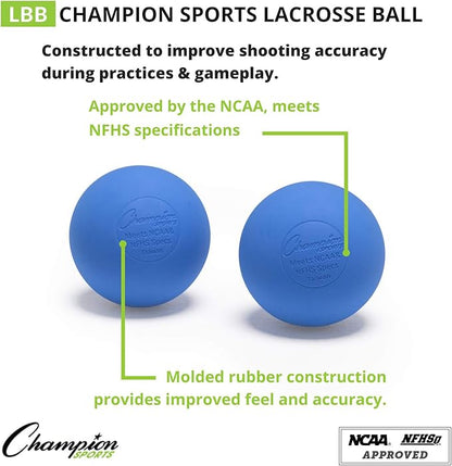 Champion Sports Lacrosse Balls – Official Size SEI Certified, Multi-Color Packs of 3, 6, or 12 for Practice & Games