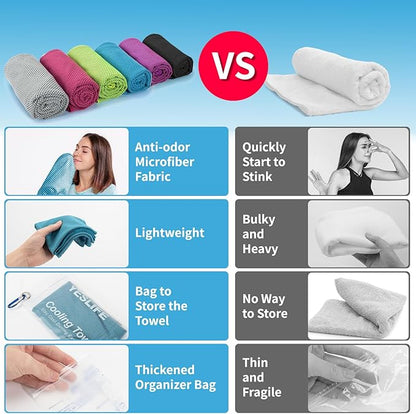 YESLIFE 6 Pack Cooling Towels 40"x12", Gym Towels for Men and Women, Soft Breathable Workout Towels for Yoga, Running, Sport, Workout, Camping, Fitness & More (Grey, Pink, Green, Blue, Black, Purple)