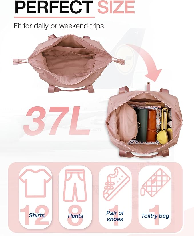 Weekender Bags for Women, BAGSMART Travel Duffel Bags with Shoe Compartment,Personal Item Travel Bag for Airlines, Carry on Overnight Tote Bag with Toiletry Bag(Dark Pink,2pcs)