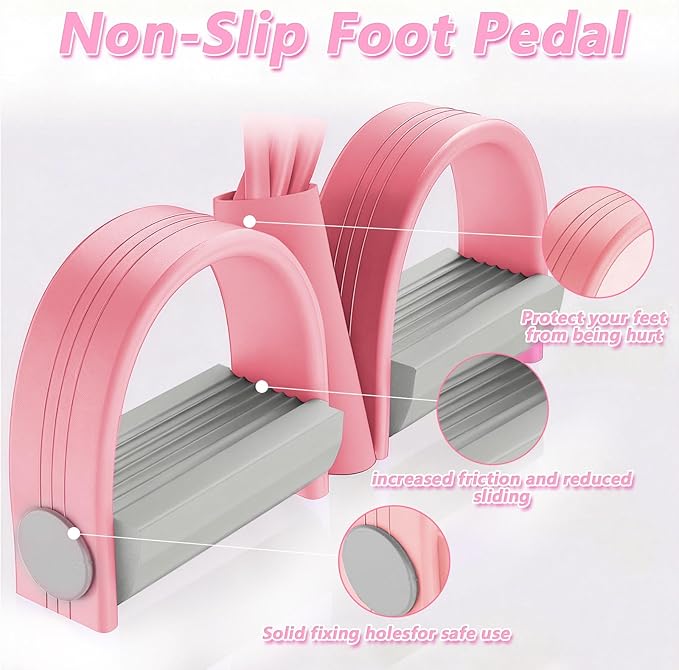 8-Tubes Pedal Resistance Band with Handle, Multifunction Exercise Rope for Working Out, Foot Pedal Resistance Band for Abdomen, Waist, Arm, Leg, Pink