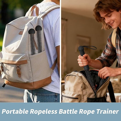 Ropeless Battle Ropes Weighted, 2 Pack Portable Cordless Battle Ropes for HIIT & Cardio Full-Body Workout Tool with Non-Slip Spiral Handles, Travel-Friendly Home Gym Equipment for Women & Men
