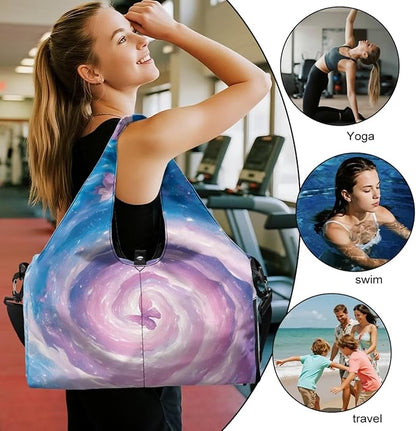 Gym Bag with Yoga Mat Holder Large Tote Bag With Multi Pockets for Women Men Dry Wet Separated Pocket Carryall Yoga Tote Bag for Pilates Travel Workout Office