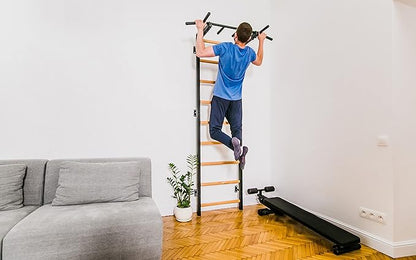 Wooden Swedish Ladder Wall Stall Bar - Indoor Chin Up Bar Workout Equipment for Home Exercise, Physical Therapy, Gymnastics, Fitness