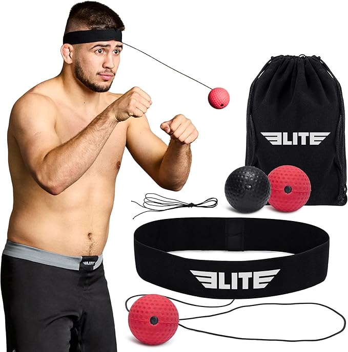 Elite Sports Reflex Ball with Headband – Reaction & Speed Ball Trainer for Eye Coordination, Boxing, MMA, BJJ & Fitness – 2 Detachable Training Balls (1 Soft, 1 Hard)