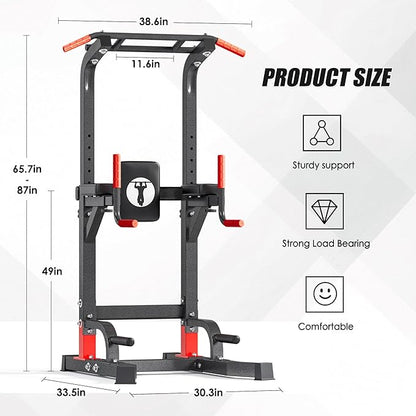 soges Pull Up Bar Dip Station, Power Tower with A Backrest, Adjustable Height Pull Up Bar Stand, Multi-Function Home Gym Strength Training