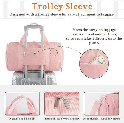 2PCS Gym bag for women, Duffle Bag with Wet Pocket & Shoe Compartment and item bag, Duffle Bag for Travel, Sports, Fitness & Workout