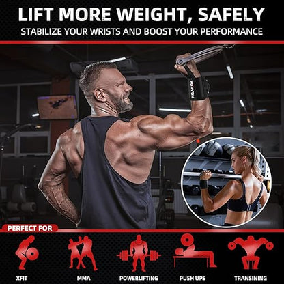 Wrist Wraps, Wrist Straps for Weightlifting with Thumb Loops, Adjustable, Gym Straps Weight Lifting for Bench Press and Weight Training, Workout, Gym Women Men, Black