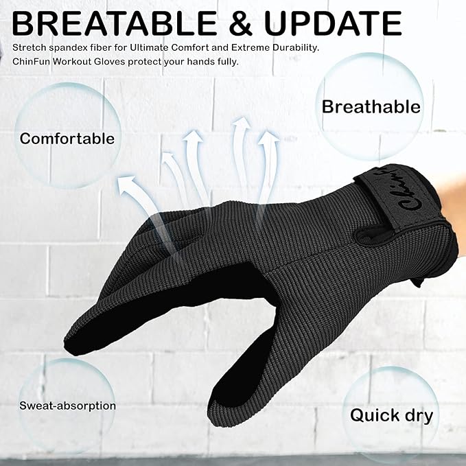 ChinFun Full Finger Workout Gloves for Men Breathable Gym Exercise Weight Lifting Gloves Full Palm Protection Deep