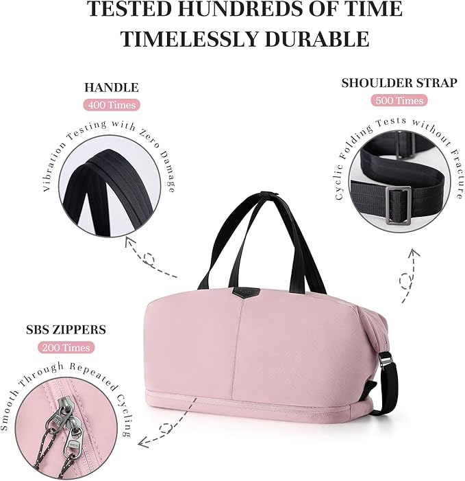 Timeet Expandable Gym Duffel Bag For Women with Yoga Mat Strap, 47L Sports Duffle Bag With Shoes Compartment&Dry Wet Pocket, Water Resistant Carry on Sports Weekend Travel Overnight Bag, Dusty Pink
