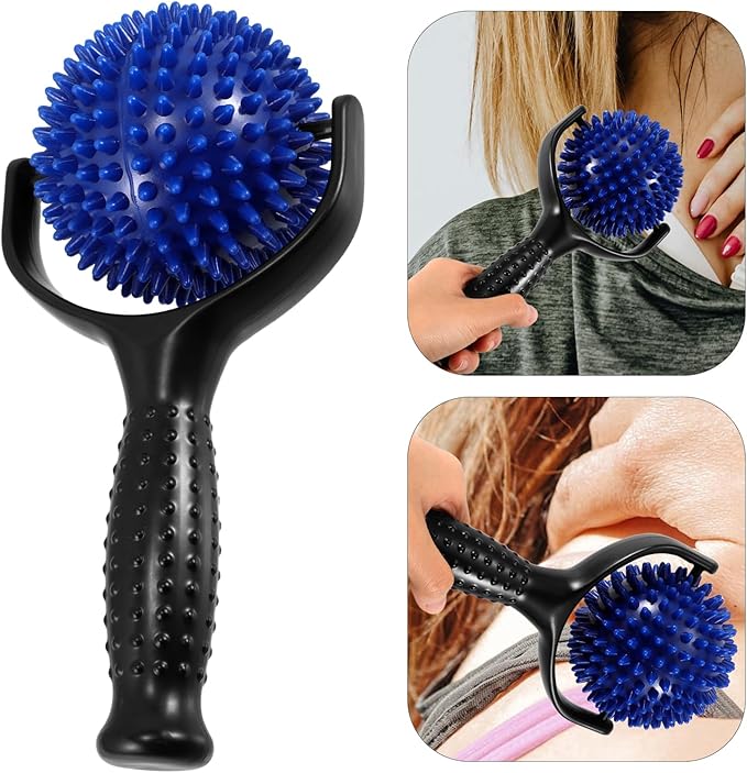 minkissy Large Spiky Ball Mobility Yoga Stick Massage Roller for Muscle Relief, Handheld Pilates Posture Rod Dual Black and Blue Colors, Body and Leg Massage Tool for Runners and Fitness