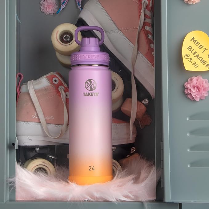 Takeya Actives Stainless Steel Water Bottle, Insulated Spout Lid, Keeps Drinks Cold 24 Hrs, Leakproof, Durable, Dishwasher Safe, Ideal for Gym, Travel, Fits Most Cup Holders, 24 oz/Ombre Golden Hour