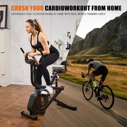 3 in 1 Squat Machine,Exercise Bike,Adjustable Magnetic Resistance Stationary Bikes for Home with App Compatible,Squat Assist Trainer,Indoor Bike with 300lbs Weight Capacity,Workout Bike