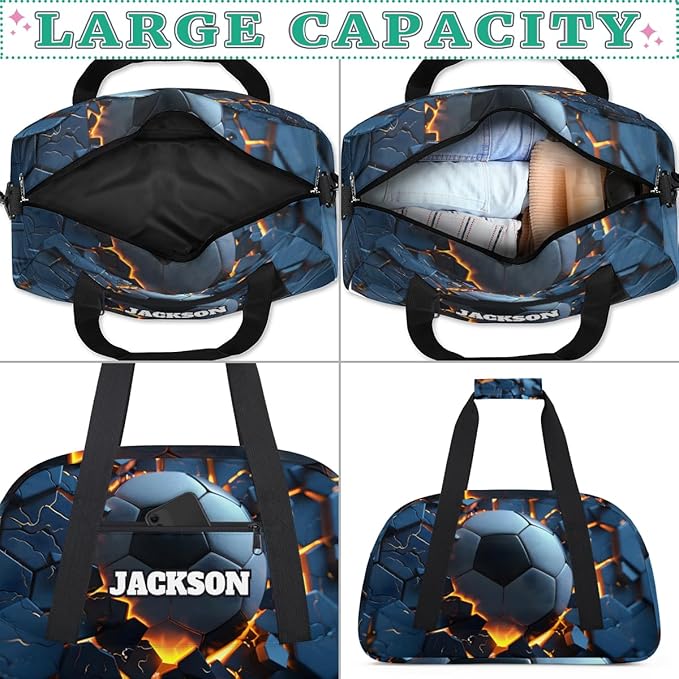 Personalized Soccer Gym Bags for Kids Boys with Custom Name Sport Bags for Training Travel Overnight Weekender, Dark Blue