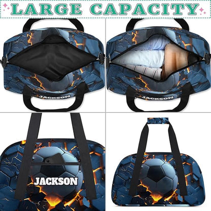Personalized Soccer Gym Bags for Kids Boys with Custom Name Sport Bags for Training Travel Overnight Weekender, Dark Blue