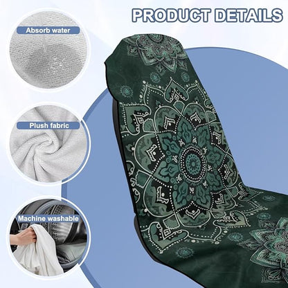 Bulopur Green Boho Mandala Car Seat Towel Cover After Gym Workout Running Swimming Boho Automotive Accessories for Girly Women Non-Slip Sweating Car Seat Cover