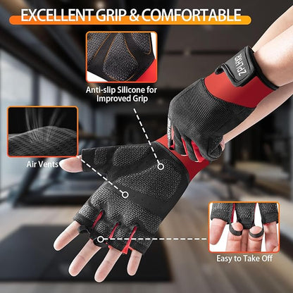 Workout Gloves for Men and Women, Gym Gloves for Weight Lifting, Exercise, Cycling, Training & Fitness, Fingerless with Padded Grip, Full Palm Protection & Breathable Design