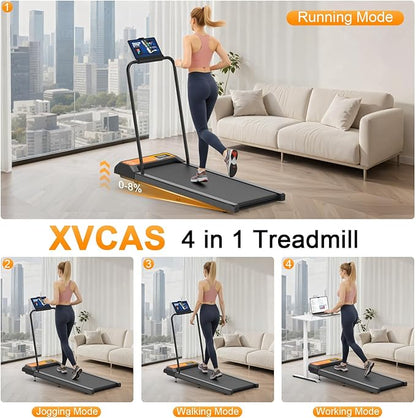 Walking Treadmill Pad with Handle Bar, Silent Fitness Equipment, Treadmill with 4-in-1 Modes, Easy Assembly, Portable Home Gym Equipment
