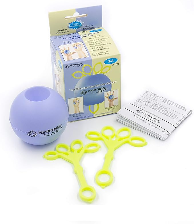 Handmaster Plus Physical Therapy Hand Exerciser - Forearm Exerciser with Stress Relief Ball - Hand Therapy Balls for Exercise, Training - Finger Exerciser & Strengthener - Soft Tension, Purple