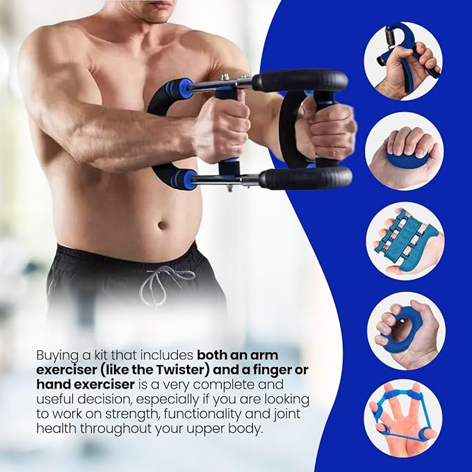Power Twister Adjustable Arm Trainer (30–160 LB) + Hand Grip Rehabilitation Kit (5 PCS) – Portable Chest, Arm & Upper Body Strength Training Equipment for Men & Women
