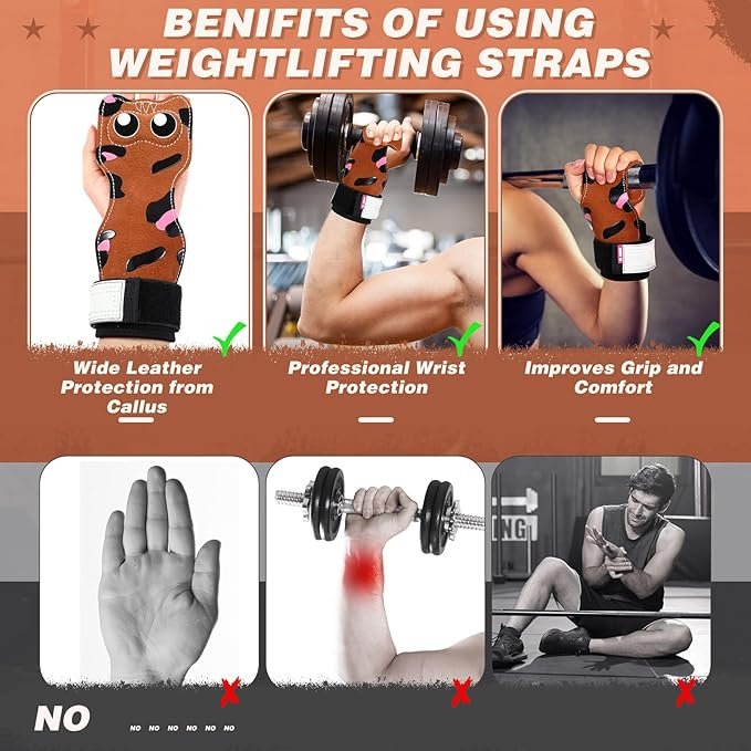Lifting Wrist Straps Weight Lifting Grips with Cushion Wrist Loop Gym Workout Straps Double Layer Leather with Storage Pouch for Women and Men Deadlift Powerlifting Pull Up