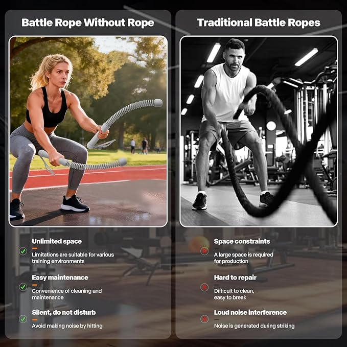 Ropeless Battle Ropes for Home Gym - Portable Cordless Training Rope Fitness Equipment for Men & Women, Weighted Workout Ropes for HIIT, Home and Travel Exercise Equipment