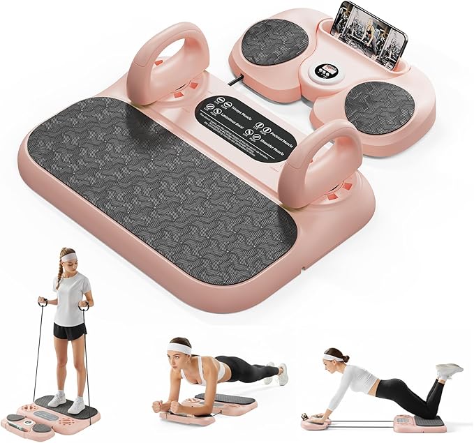Multifuncional Pilates Board & Push Up System with Timer, Ab Wheel & Core Sliders, Portable Home Gym Kit with Resistance Ropes & Plank Support, Full Body Workout for Women & Men (Simulates Reformer)