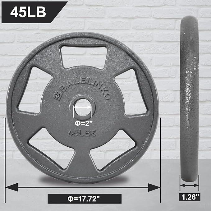 Balelinko Cast Iron 2-Inch Olympic Grip Plate Weight Plate for Strength Training, Weightlifting and Crossfit