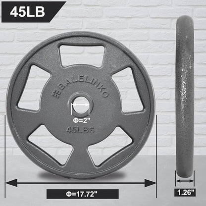 Balelinko Cast Iron 2-Inch Olympic Grip Plate Weight Plate for Strength Training, Weightlifting and Crossfit