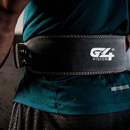 G4 Vision Genuine Leather Adjustable Weightlifting Belt 4 Gym Fitness Bodybuilding Powerlifting Deadlifting Thrusters Back Support Heavy Workout (Medium, Black)