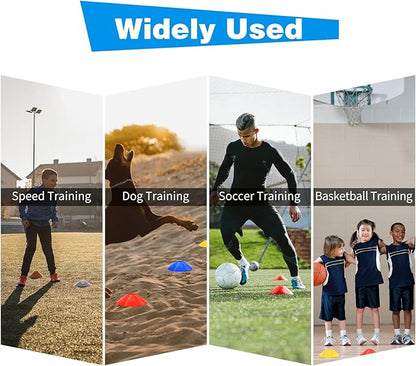 RUBY.Q 50/100/200pcs Disc Cones, Soccer Cones, Basketball Cones with Carry Bag and Holder, Football, Soccer, Basketball Training Equipment, 5 Colors