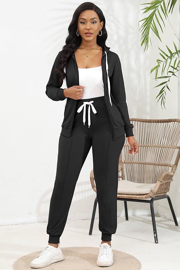 CLOCOR Track Suits for Women Set - Casual 2 Piece Outfits Sweatsuit Pocket Hoodies Long Sleeve with Patchwork Pants Set