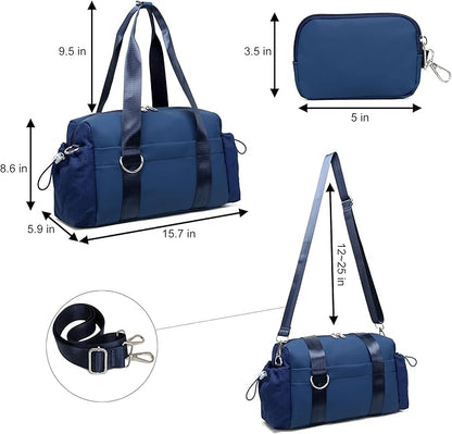 Everyday Mini Gym Bag for Women 2.0, Small Tote with Zipper Compartment Waterproof Travel Duffle Cute Handbag Workout Carry On with Removeable Shoulder Strap & Coin Wallet Easy to Clean - Navy
