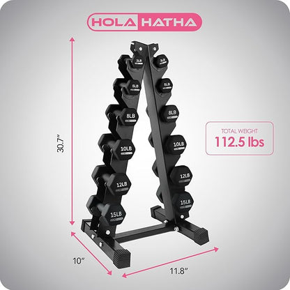 HolaHatha 2, 3, 5, 8, and 10 Pound Neoprene Dumbbell Free Hand Weight Set with Rack, Ideal for Home Exercises to Gain Tone and Definition, Pastel