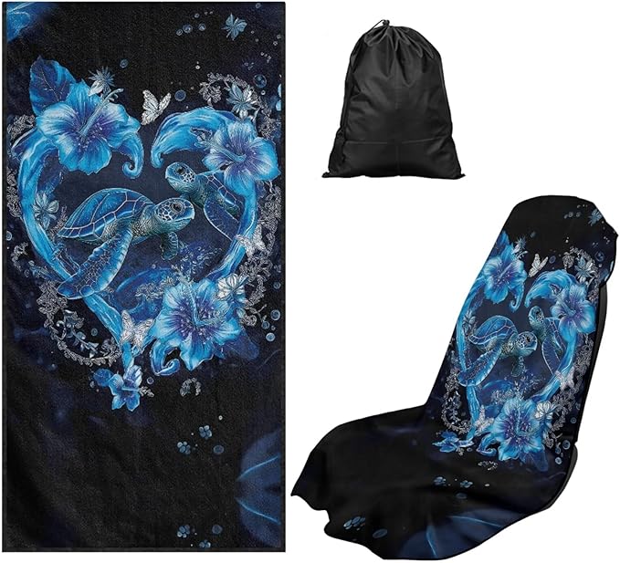 Bulopur Sea Turtle Car Seat Towel Cover After Gym Workout Beach Swimming Heart Print Sweating Car Seat Cover Fits for Cars SUV Sedan Truck Front Seats