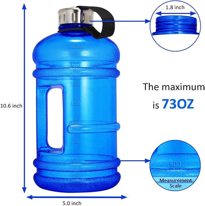 Half Gallon Big Water Bottle, 2.2L/73 OZ Large Leak Proof Sports Jug with Handle,Huge BPA Free PETG Plastic Wide Mouth Drinking Container Flask for Fitness Gym Biking Outdoor