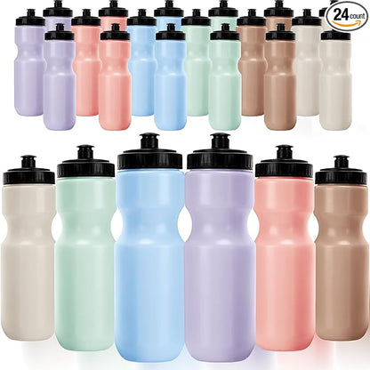 Nitial 24 Pcs Sports Water Bottles Bulk 22 oz Squeeze Reusable Sports Water Bottles Blank Plastic Water Bottles with Pull Top Cap for Adults Sports Fitness Bike, Dishwasher Safe